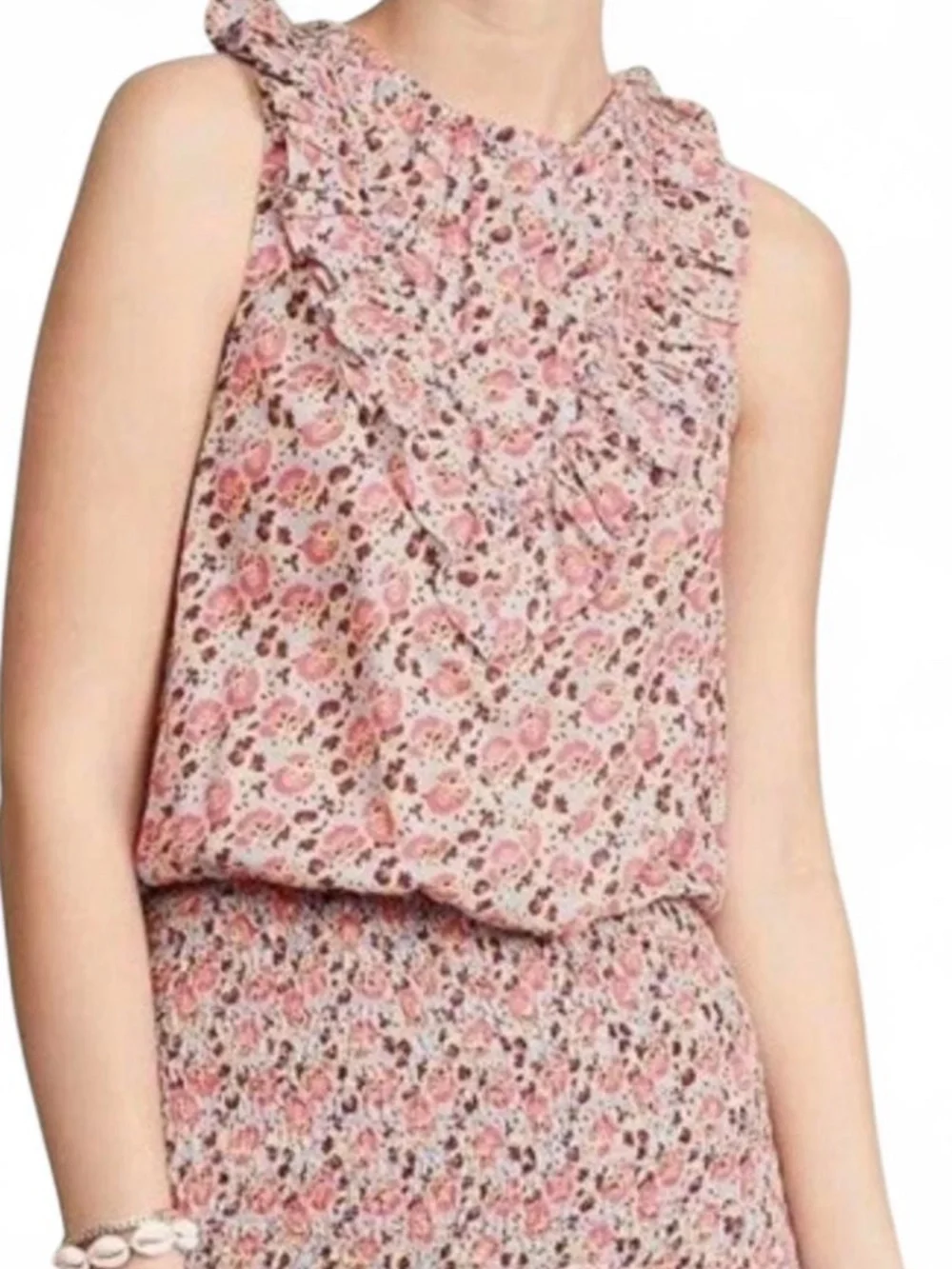 FREE PEOPLE Floral Ruched Sleeveless Dress Size L